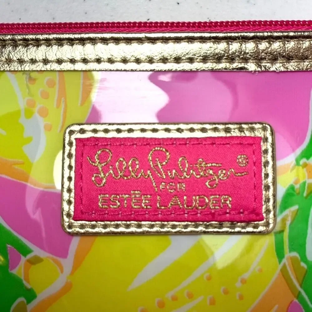 Lilly Pulitzer for Estee Lauder Pink Yellow Lemons Cosmetic Zip Makeup Bag NWOT